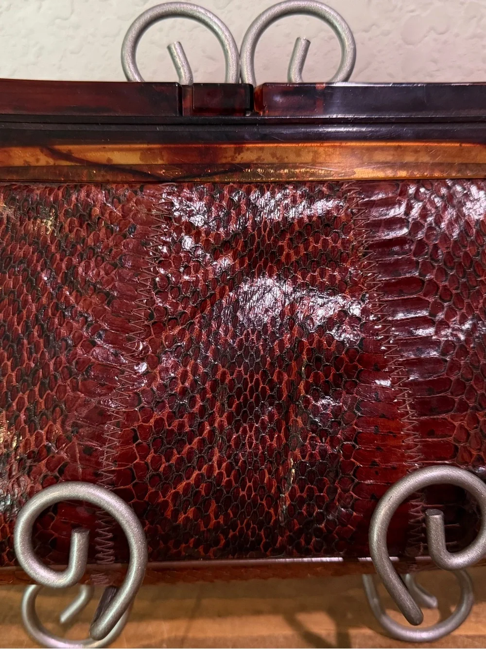 Margolm red brown python clutch 1970’s Beautiful